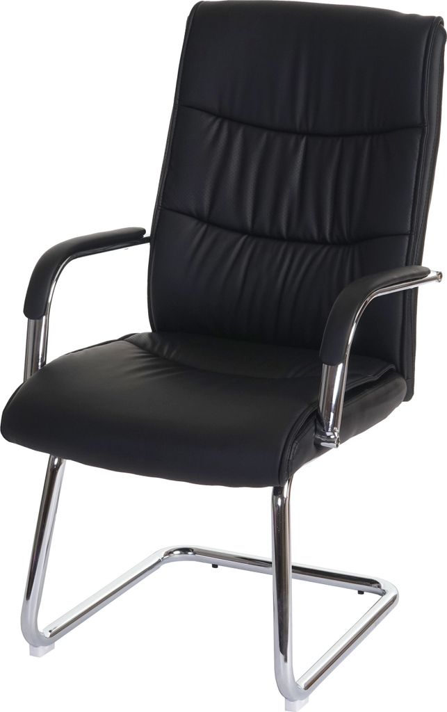 Konferenzstuhl HWC-A49, Besucherstuhl Freischwinger, Kunstleder schwarz