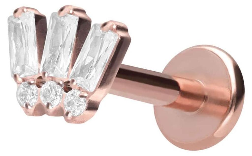 Ohrpiercing, Nasenpiercing Titan Labret mit Push Fit 6 EINGEFASSTE KRISTALLE RoséGold Stablänge: 9mm | Stabstärke: 1,2mm