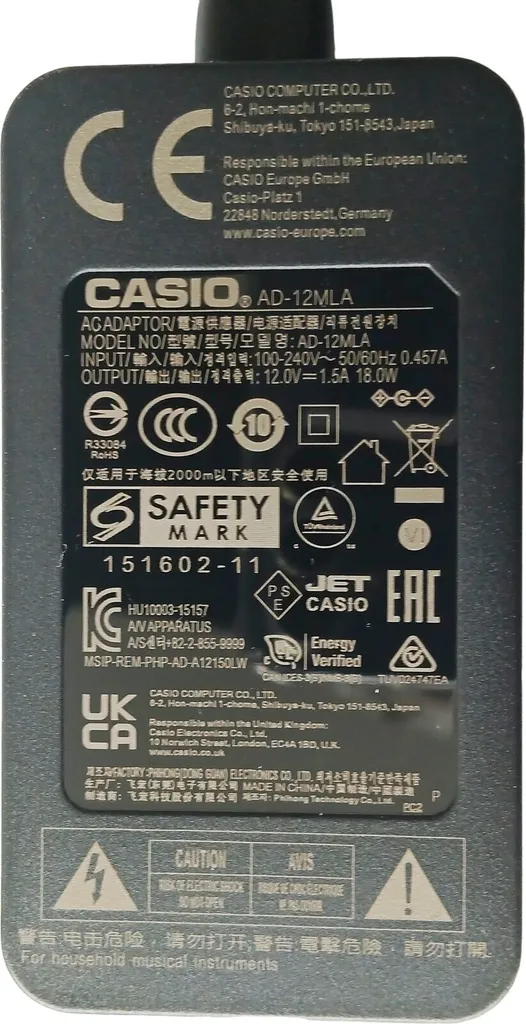Casio AD-12 Alimentation secteur pour piano numérique et clavier de scène