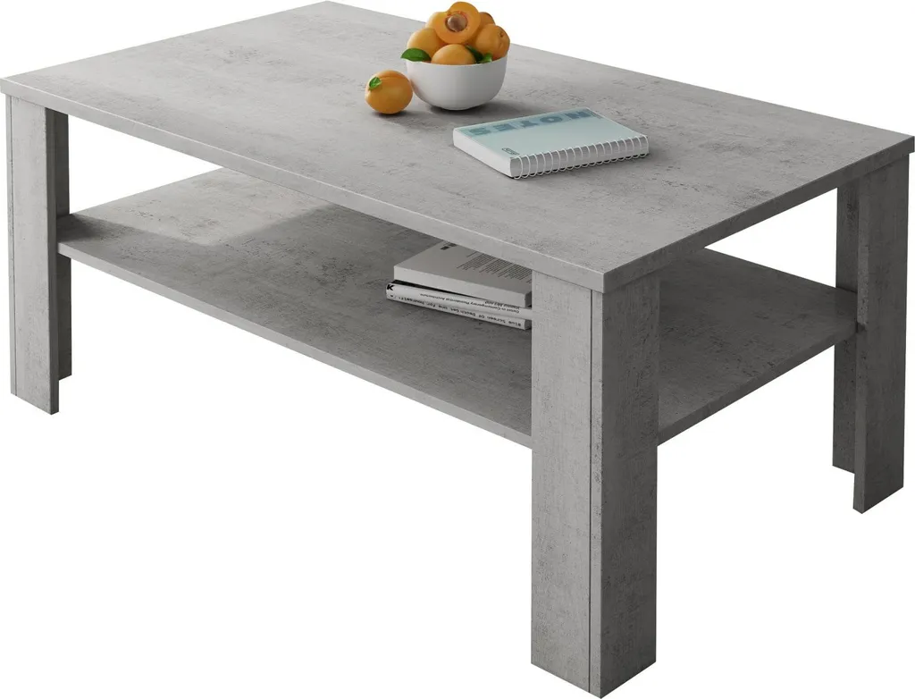 Rora Table Basse 110x65x47 cm Gris Ciment avec Compartiment Design