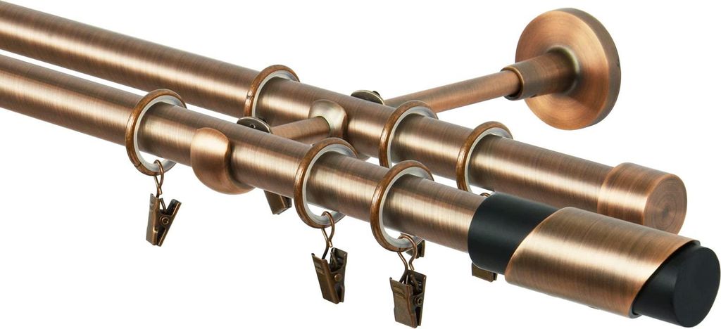 Gardinenstange 140 cm Wandmontage | Vorhangstange 2 läufig ? 19mm | Kupfer Antik Vintage-Look Retro-Stil | Paris