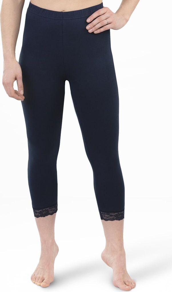 SES Capri Leggings mit Spitze 36-38 Marine 2er Pack aus Baumwolle/blickdichte Leggins mit Spitze/elastische Damen Leggins 3/4 lang Baumwolle/Leggin...