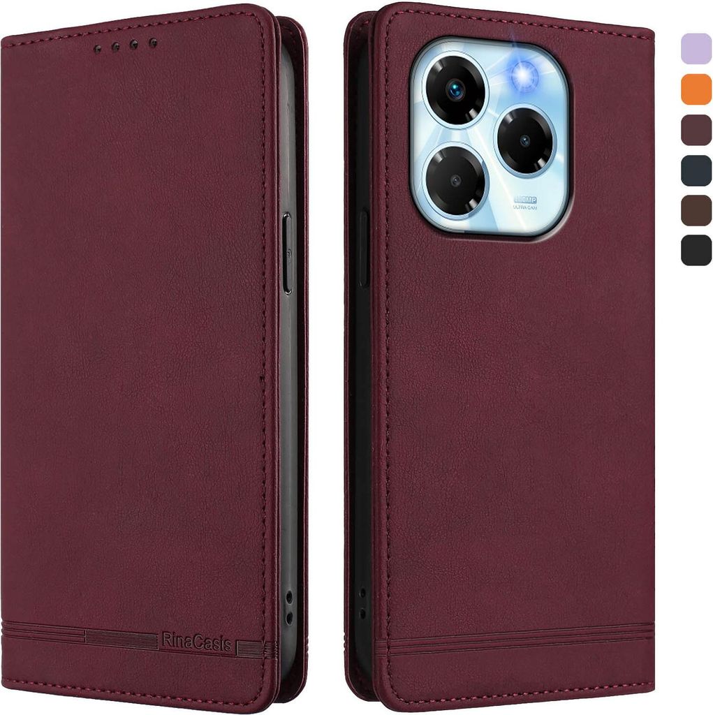 Hülle für Infinix Note 40X 5G, Retro Kunstleder Ständer Klapphülle mit Kartenfächer und Magnetische Rot