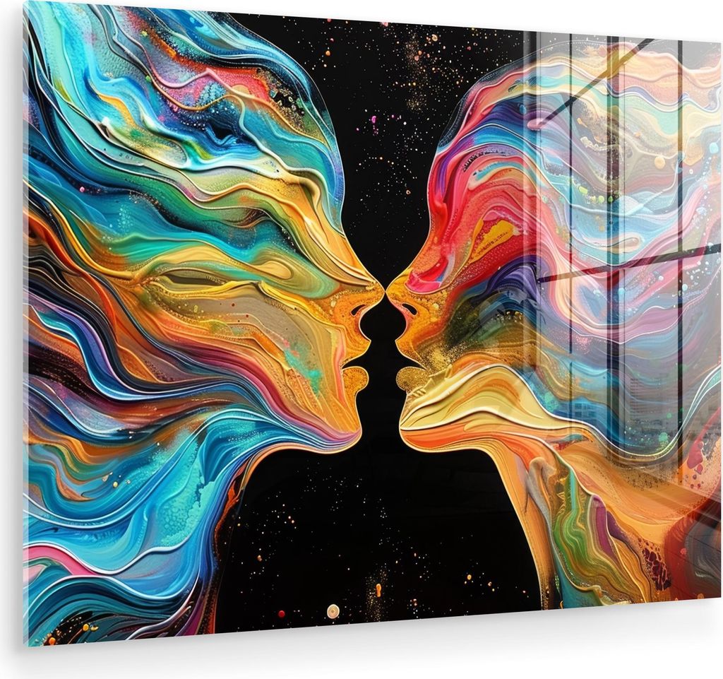 MuchoWow Glasbilder - Bilder auf Wandbild - Foto auf Glas Kunst - Bunt - Frau - Kunst - Abstrakt - Gesichter 40x30 cm Wanddekoration aus Glas - Acr...