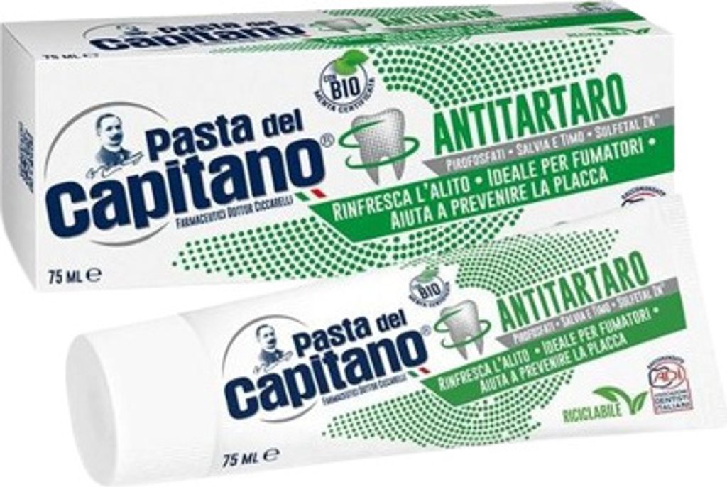 Pasta del Capitano Bio Antitartar Toothpaste Freshens Breath Ideal for Smokers Helps Prevent Plaque 75ml Tube