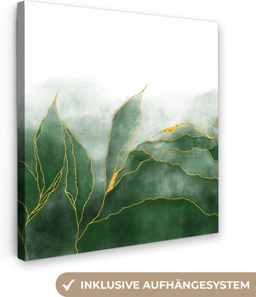 MuchoWow - Leinwandbilder - Marmor - Grün - Luxus - Gold - Marmoroptik, Wandbild, Wanddeko Bilder Wohnzimmer, 50x50 cm