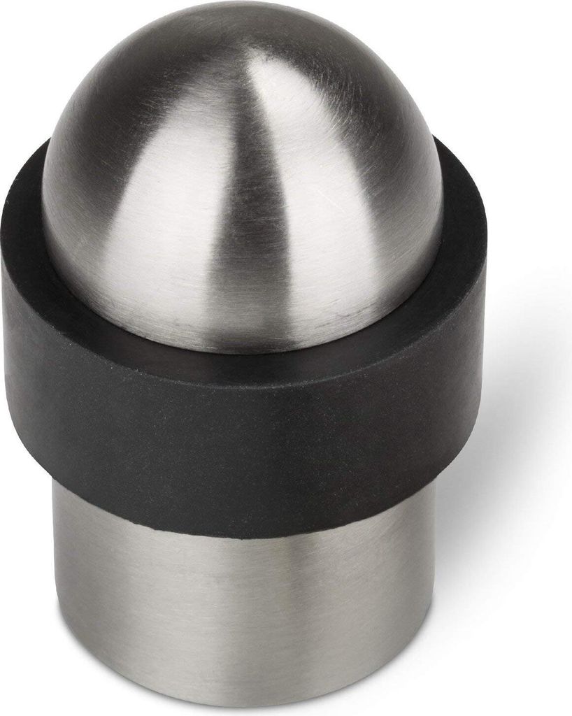 2 x Bodentürstopper POLL echt Edelstahl gebürstet massiv Ø 35 mm Türstopper mit Schwerlastdübel für schwere Türen geeignet