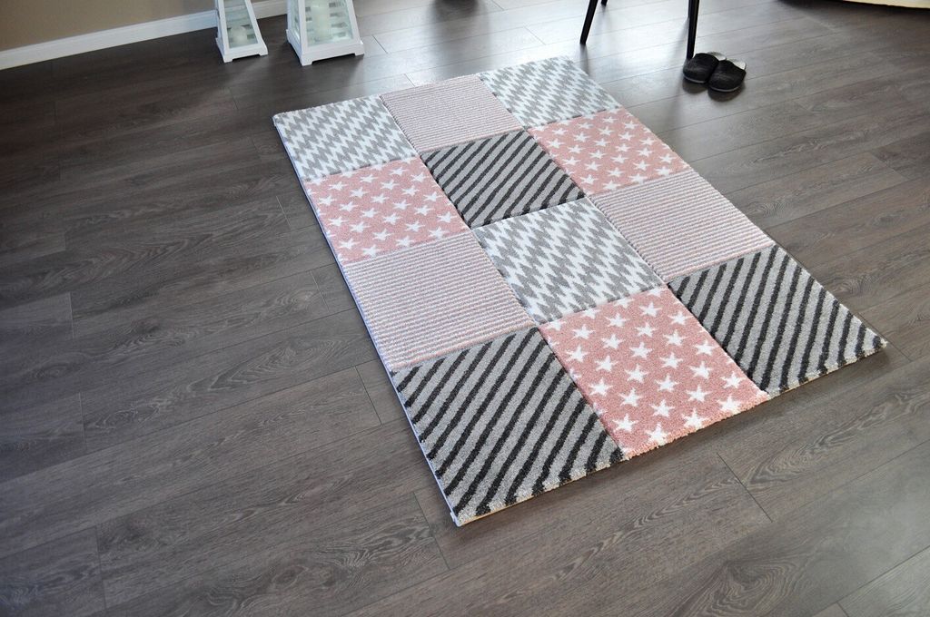 Hochwertiger FLORA Design Teppich Relief TF-21 Rosa Grau Produktbild 