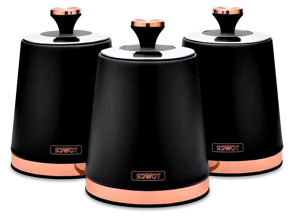 Cavaletto Vorratsdosen für Tee, Kaffee und Zucker, Stahl, Schwarz und Roségold, 3 Stück