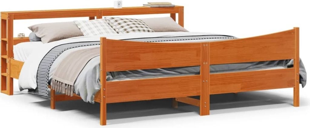 (NEU 2026) Massivholzbett/Bettrahmen, mit Kopfteil, Wachsbraun 200x200 cm - Kiefer - Klassische Betten - 55.3 kg