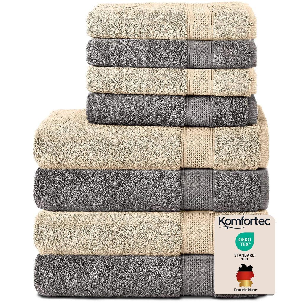 Komfortec 8er Handtuch Set aus 100% Baumwolle, 4 Badetücher Produktbild 
