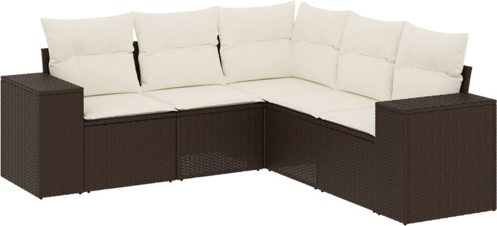 "2026 MODERNE" 5-tlg. Garten-Sofagarnitur/Garten-Essgruppe - Lounge-Set - Balkonmöbel Set - mit Kissen Braun Poly Rattan - Gartenmöbelset CC8739512