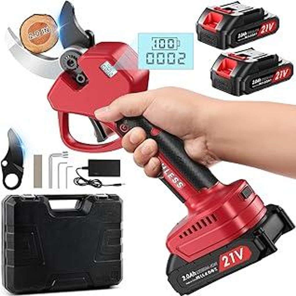 Akku Astschere, 50MM Elektrische Gartenschere Kabellos für Makita mit LCD Anzeige 2x 2000mAh Batteries, Leistungsstark Leise, Professionelle Bürs...