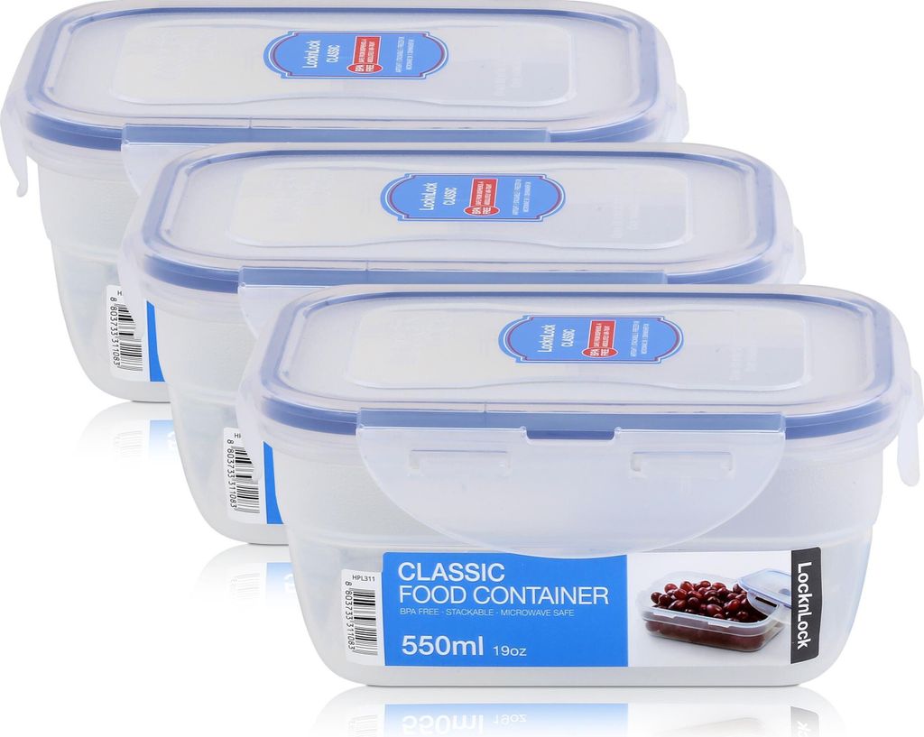 LocknLock Classic HPL311 Frischhaltedose 550ml - Luft und Wasserdicht (3er Pack)