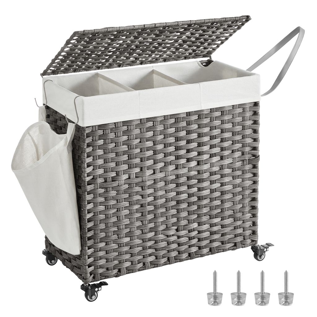 SONGMICS Koš na prádlo, 140 l, s víkem, 3 přihrádky, Obrázek produktu 
