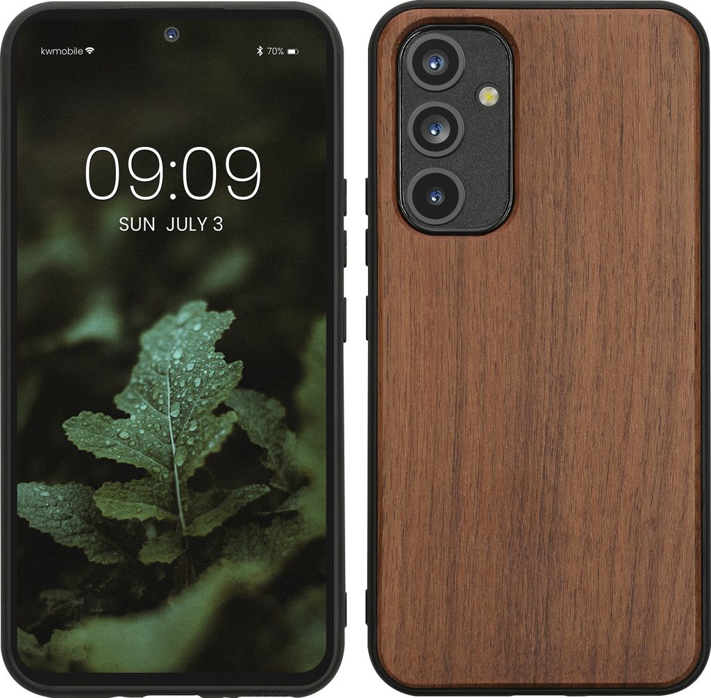 kwmobile Hülle kompatibel mit Samsung Galaxy A54 5G Hülle - Holz Case - stoßfestes Handy Cover - TPU Handyhülle in Dunkelbraun