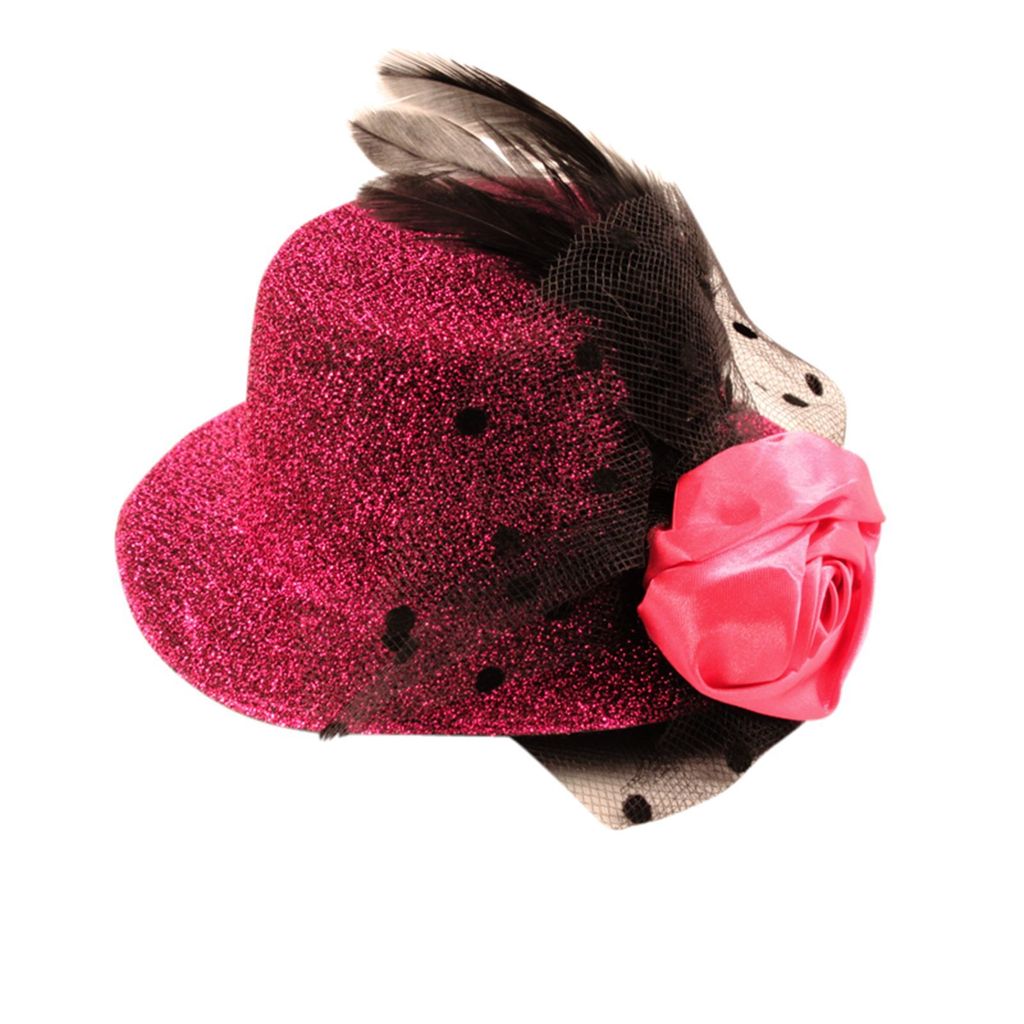 Haarklammer Hut & Feder glitzernd - Haarspange - Haarclip - groß - magenta