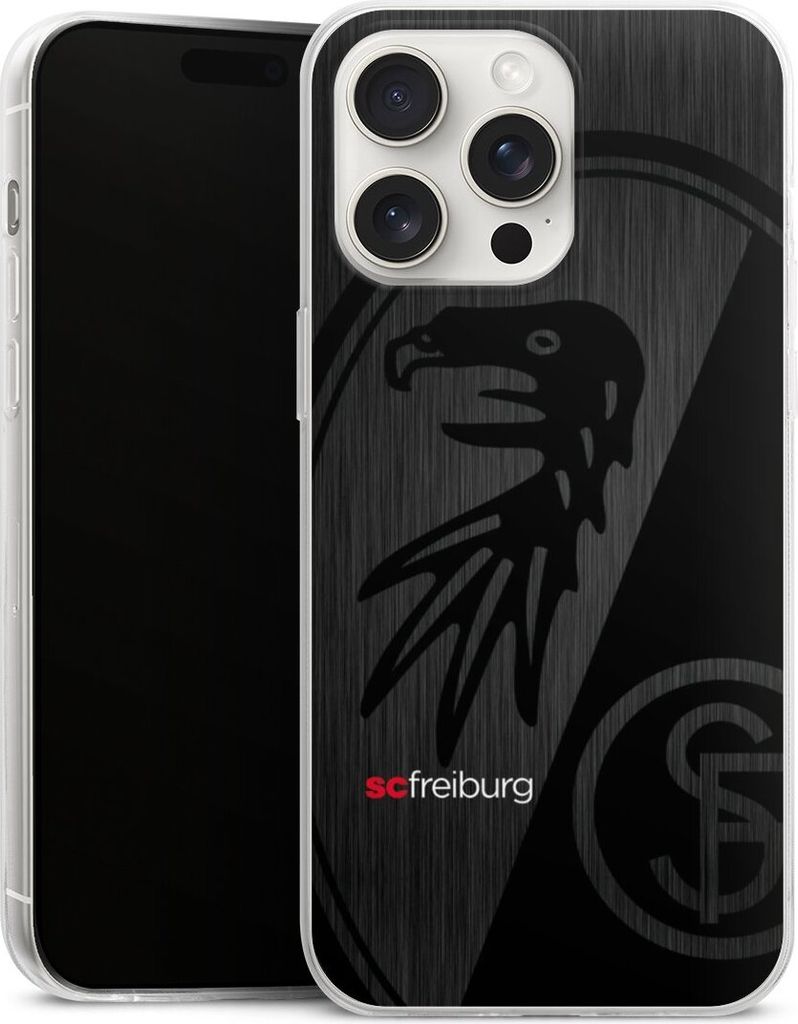 DeinDesign Slim Hülle für Apple iPhone 15 Pro Max Silikon Case Ultra Dünn Handyhülle Metallic Look Offizielles Lizenzprodukt SC Freiburg
