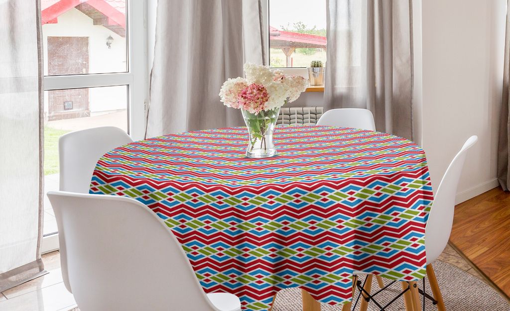 ABAKUHAUS Abstrakt Runde Tischdecke, Horizontal Rhombus Kunst, Kreis Tischdecke Abdeckung für Esszimmer Küche Dekoration, 150 cm, Sea Blue Vermilion