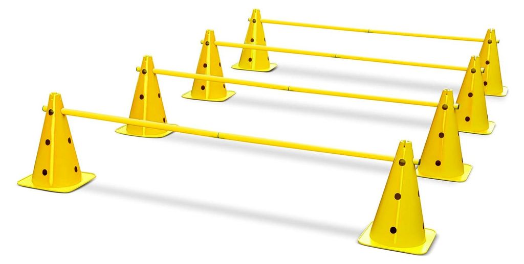 Steckhürden-Set 160 cm – 8 stabile Markierungshütchen + 4 lange Hürdenstangen – höhenverstellbar (8/21/33 cm), stabil und schwer – für H...