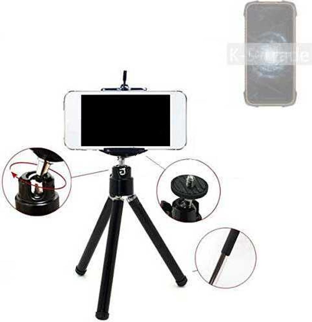 K-S-Trade Smartphone Stativ Dreibein kompatibel mit Cubot KingKong 6 Tripod aus Aluminium Klemmstativ Stativ Adapter für Mobiltelefone schwarz 1x