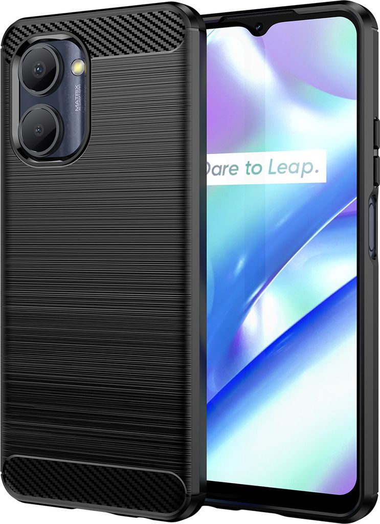 Realme C33 Hülle, Carbon-Faser TPU Silikon Stoßfest Schutzhülle für Realme C33 Schwarz