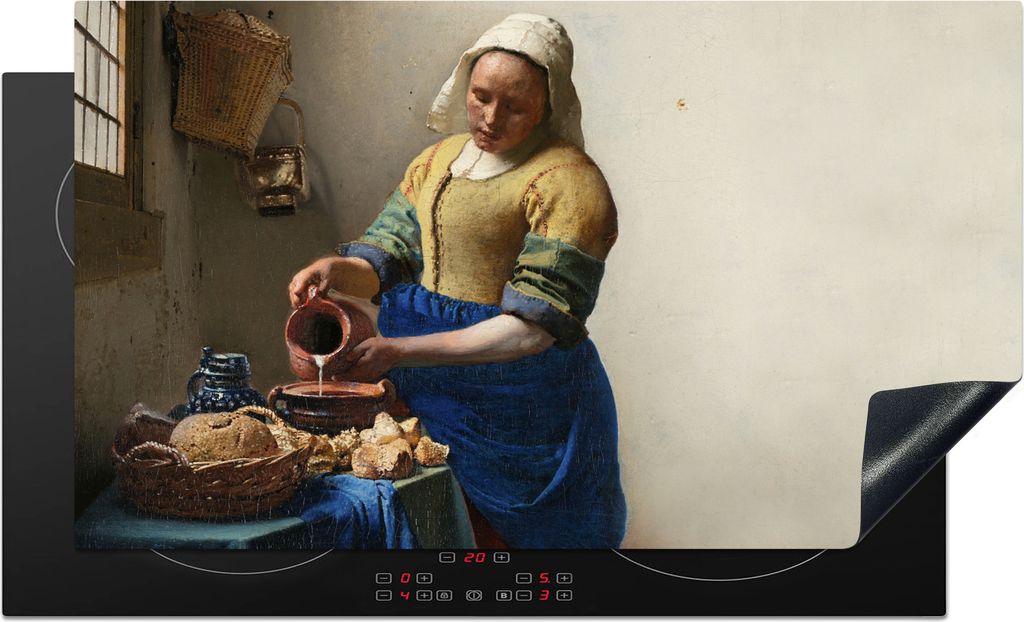 KitchenYeah Herdabdeckplatte Das Milchmädchen - Kunst - Alte Meister - Vermeer , 91x52cm, Küche Deko, Glaskeramikkochfeld Herdabdeckung, Abdeck...