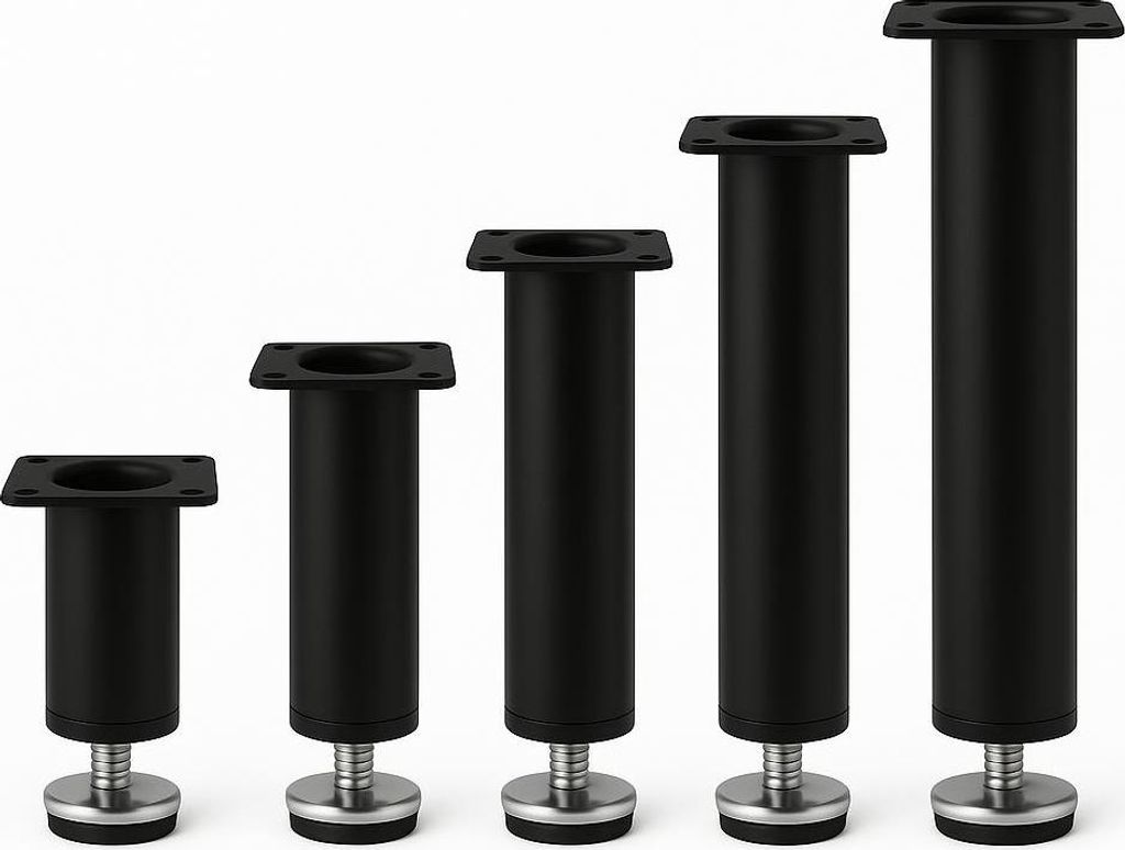 4er Set Möbelfüße Schwarz Matt – 80-200 mm – Höhenverstellbar – Ø 28 mm – Möbelbeine für Schrank, Kommode, Sideboard & Regal