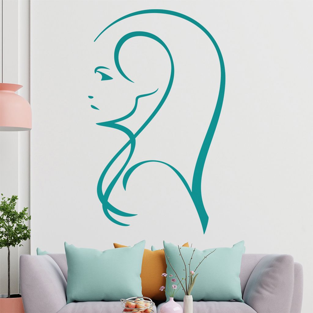 Frau im Profil - Linien Wandtattoo in 6 Größen - Wandaufkleber Wall Sticker - Dekoration, Küche, Wohnzimmer, Schlafzimmer, Badezimmer