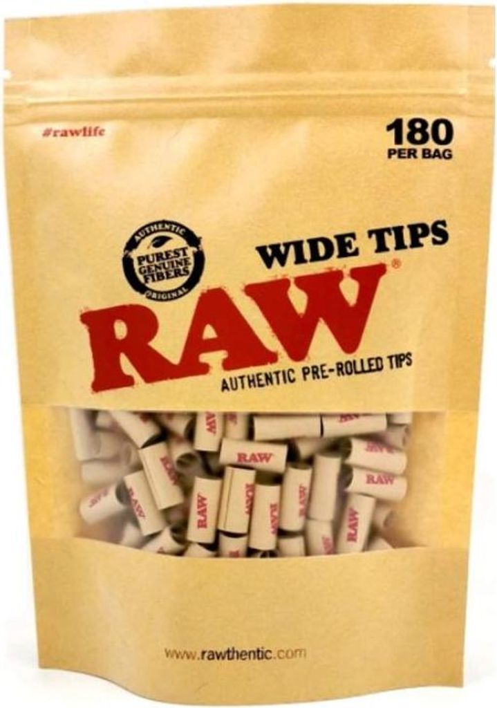 RAW PREROLLED 8 mm Wide Filtertips, 180 Tips Beutel vorgedreht vorgerollt