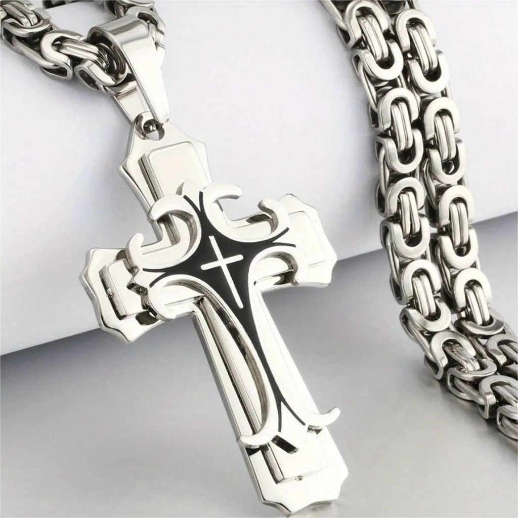 Collana con Croce Uomo Argento e Nero 70cm - Gioiello Urbano SB-38774