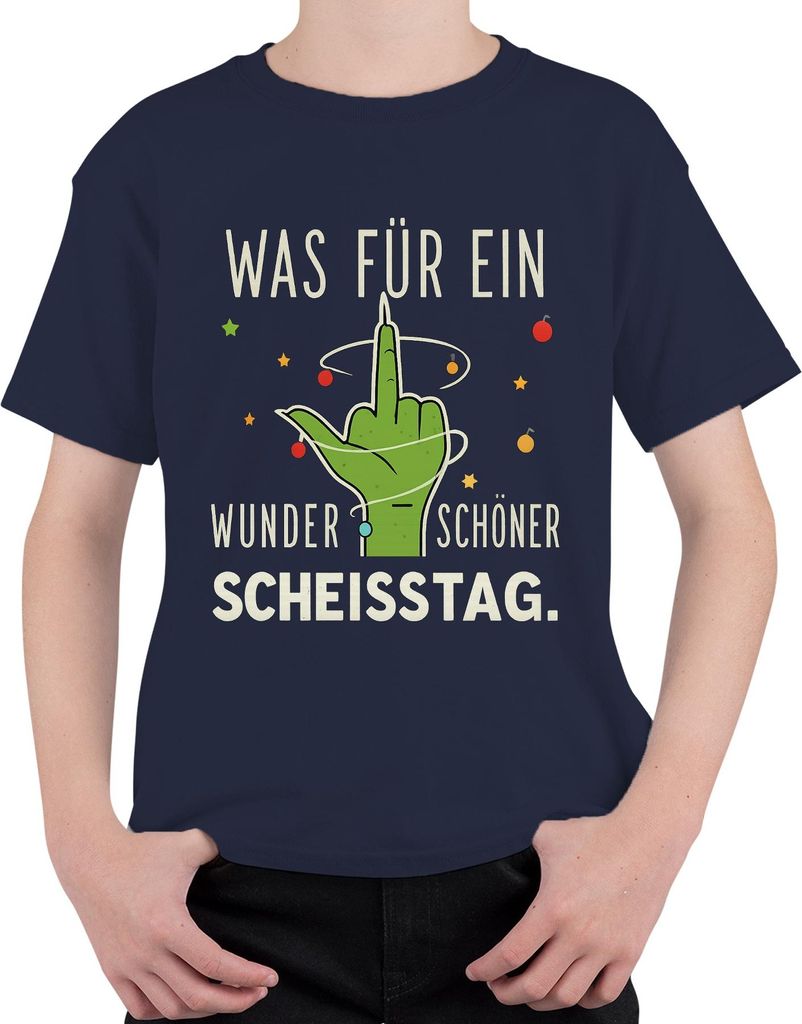 WAS FÜR EIN WUNDERSCHÖNER SCHEISSTAG grüner Mittelfinger frech Uni Kinder T-Shirt, Navy, 104