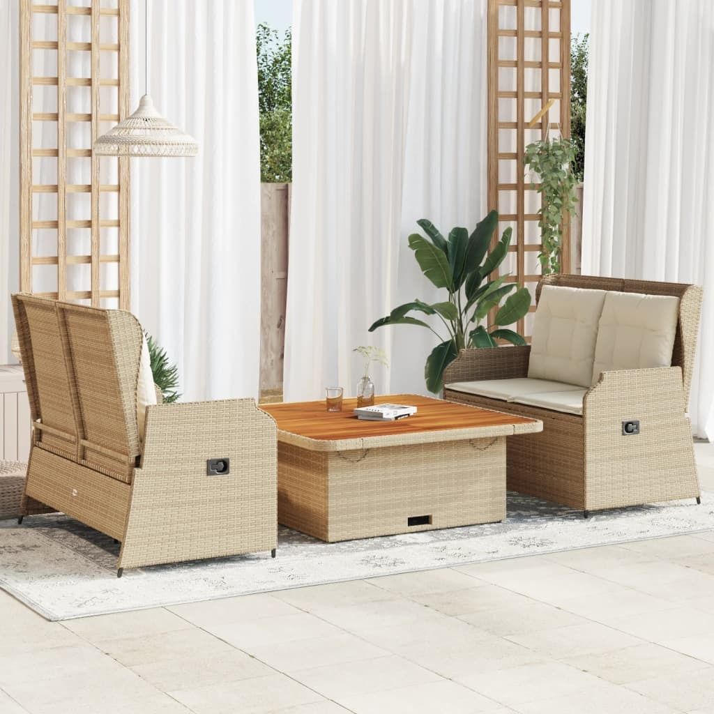 Industrie-Stil 3-tlg. Garten-Lounge-Set Sofa Set Essgruppe mit Kissen Beige Poly Rattan Terrassenmöbel2024 cloris