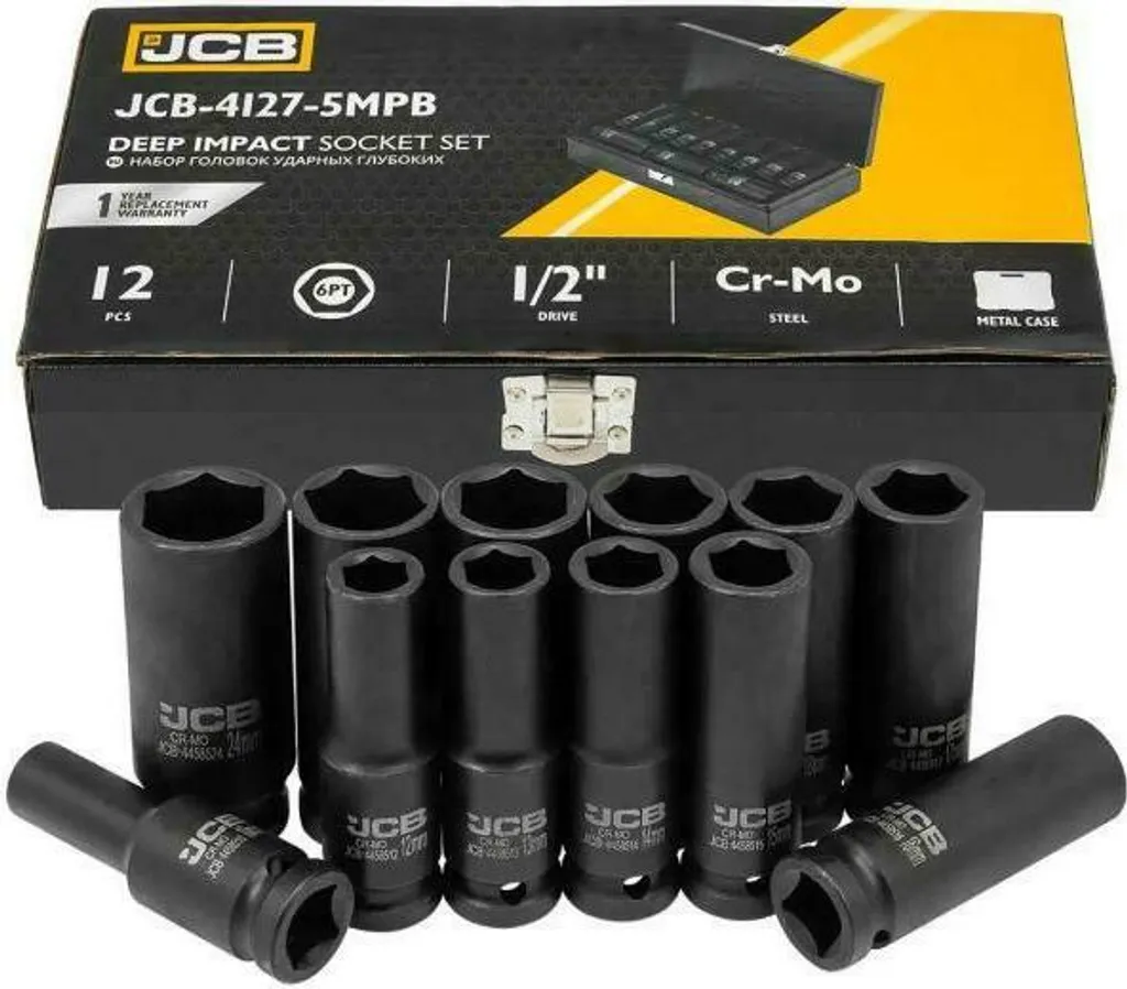 JCB Set 12 Bussole per Avvitatore a Impulsi 1/2" | Acciaio Cr-Mo 10-24mm