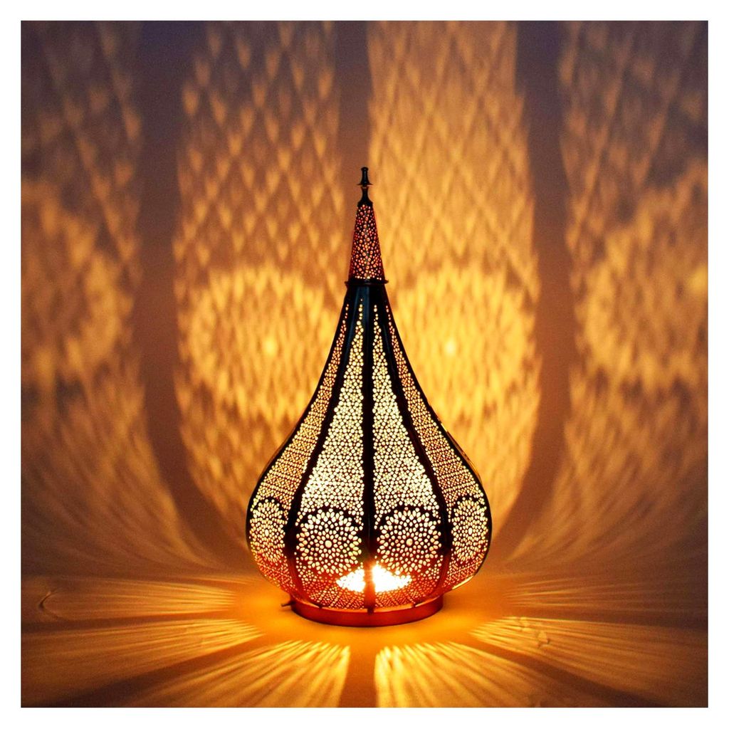 Orientalische Laterne aus Metall Ezana Gold 36 cm | Marokkanische Gartenlaterne für Innen und Außen | Hängendes oder stehendes marokkanisches Wi...