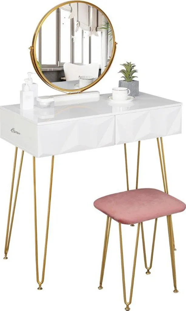 Coiffeuse Rose Miroir et Siège : Fini le Désordre pour votre Maquillage