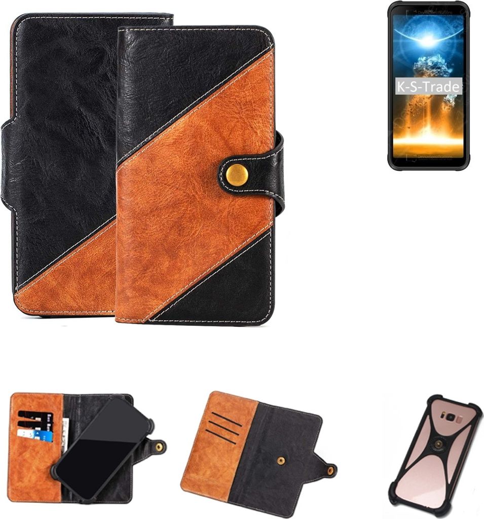 K-S-Trade Handyhülle Schutzhülle Bookstyle Case Wallet-Case kompatibel mit Blackview BV6300 Pro Handy Cover Bumper Klapphülle schwarz hellbraun 1x