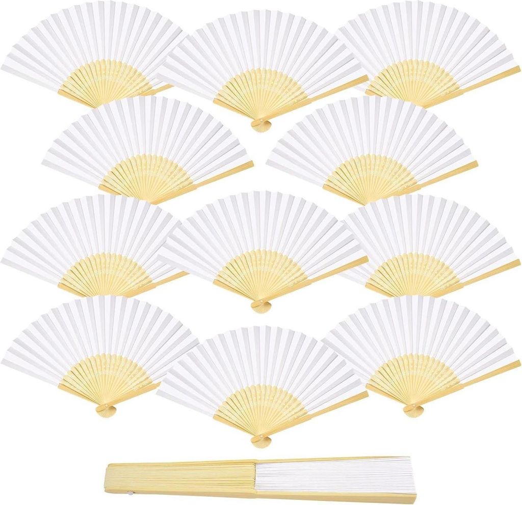 ZOOI 12er Pack Handfächer Weiß Hochzeit Party Deko DIY Produktbild 