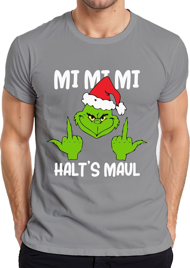 Mi Mi Mi Halt's Maul Grinch Spruch Anti-Weihnachten - Weihnachten Christmas Xmas Herren T-Shirt, Grau, M
