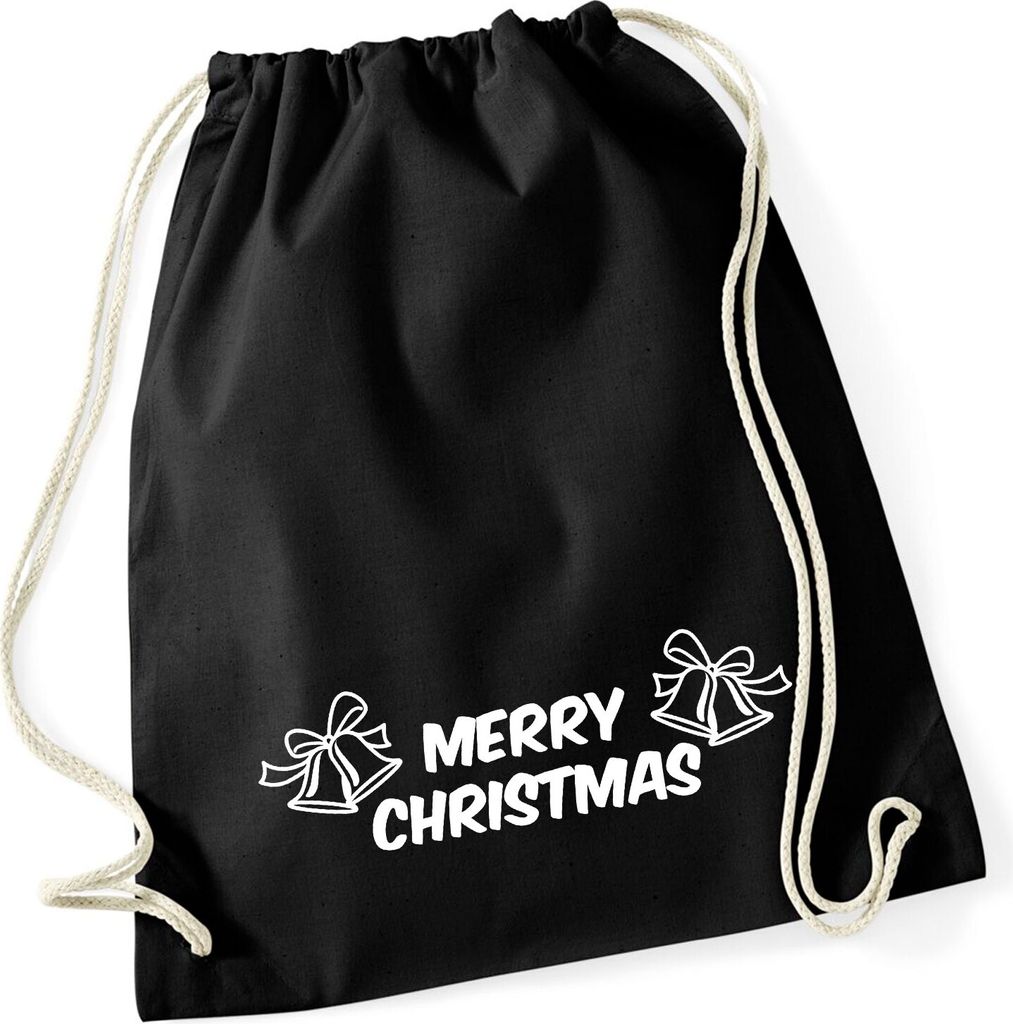 Huuraa Turnbeutel Merry Christmas Glocken 12 Liter Black Baumwolle Rucksack Geschenkidee