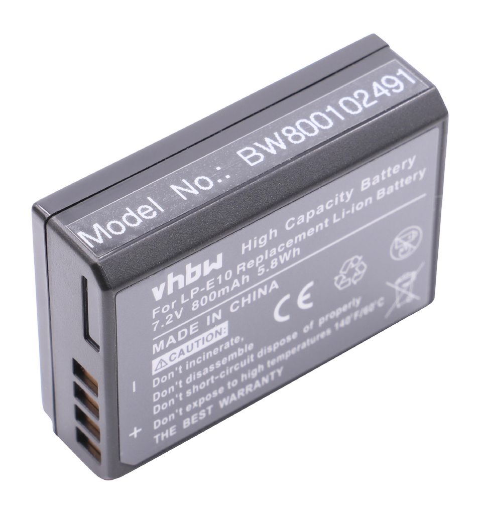 vhbw Akku 800mAh kompatibel mit Canon EOS 2000D, Canon EOS 4000D Ersatz für ersetzt LP-E10, LP-E 10.