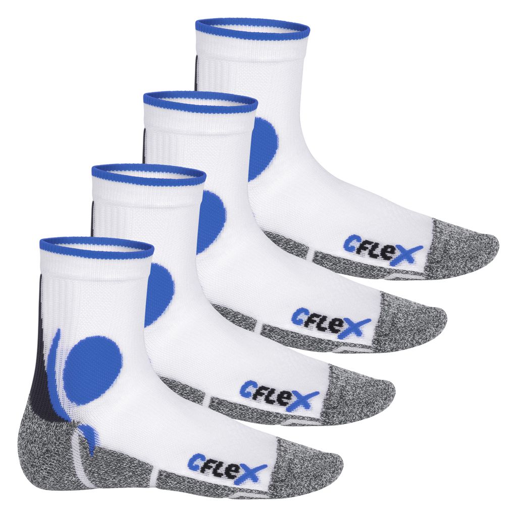 CFLEX Damen und Herren Running Funktions-Socken (4 Paar) Laufsocken - Weiss-Blau 39-42
