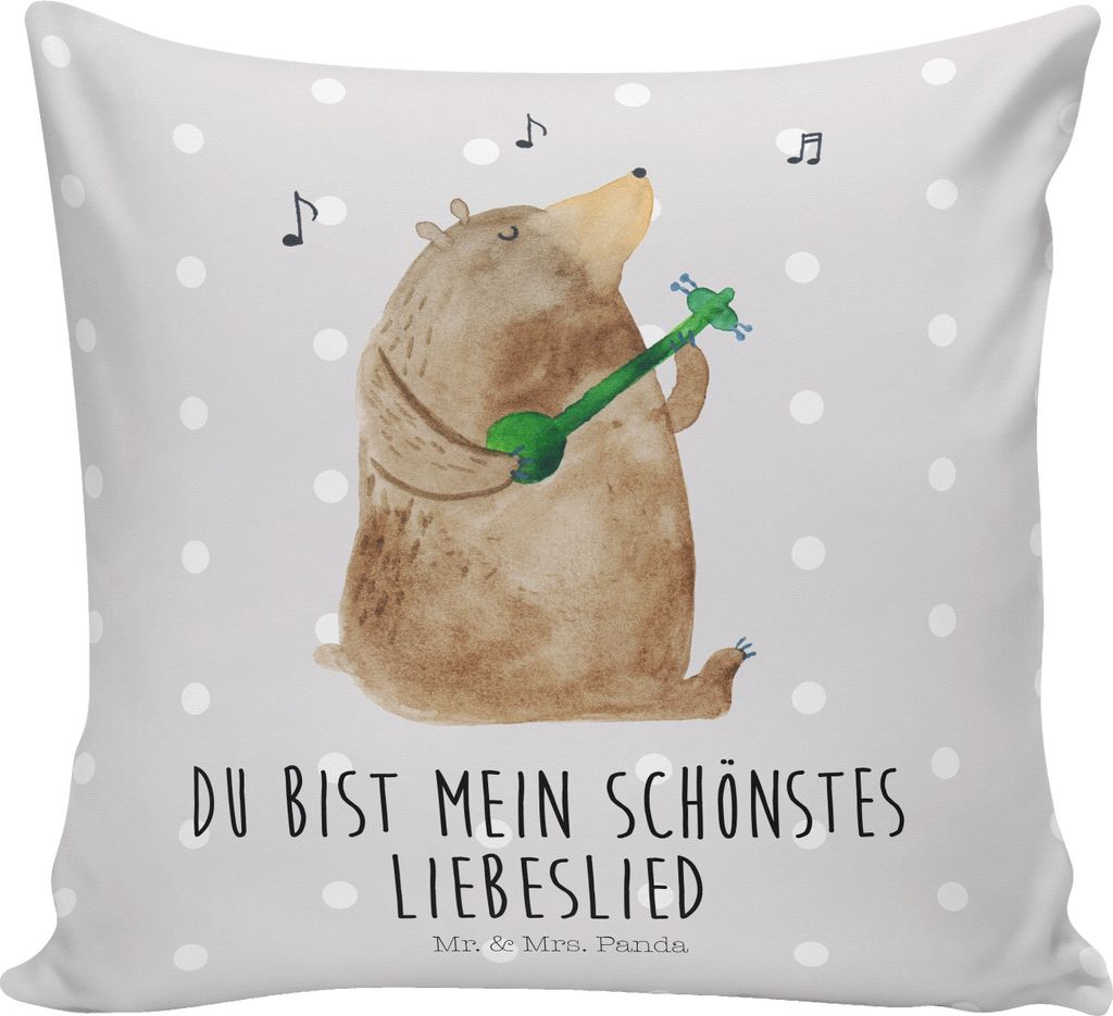 Mr. & Mrs. Panda Deko Kissen Bär Lied - Grau Pastell - Geschenk, Kuschel, Dekokissen, Teddy, Liebe, Frau, Valentinstag, 40x40, Sofakissen, Herz, S...