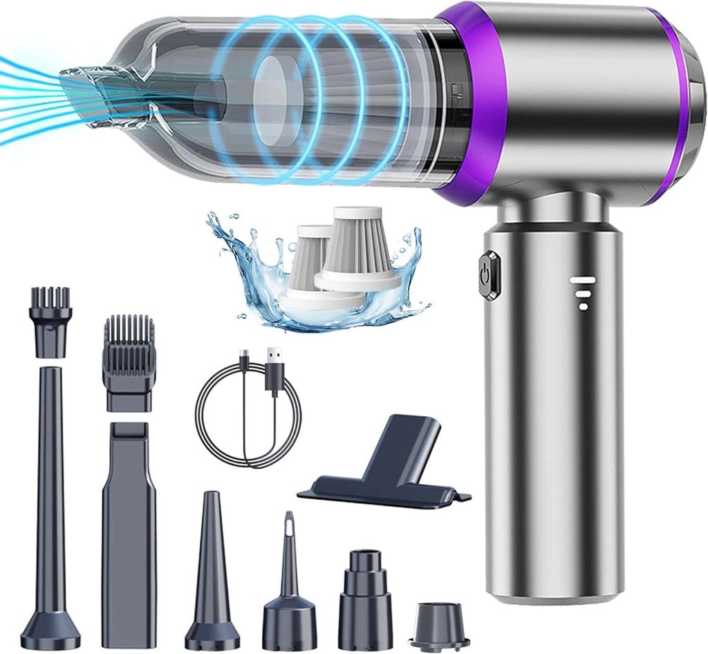 Handstaubsauger kabellos, 16000 PA Tragbarer Akku Staubsauger Nass/Trocken, 5-in-1 Mini-Autostaubsauger mit starker Saugkraft, geräuscharm, Lila