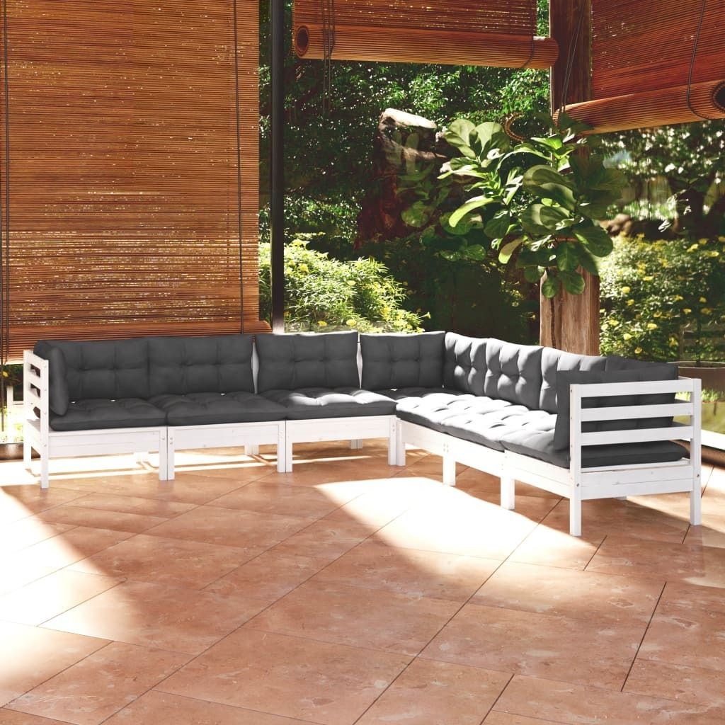 Maison Exclusive - 7-tlg. Garten-Lounge-Set mit Kissen Weiß Kiefer Massivholz
