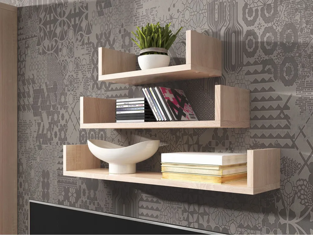 Étagères murales HARKEN 4 en chêne sonoma pour salon et bureau moderne