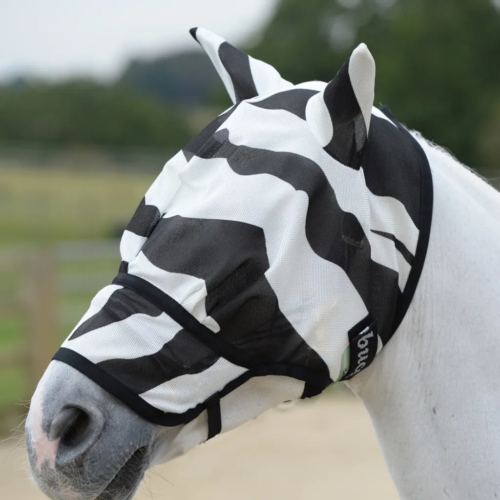 Maschera Bucas Buzz-Off Zebra con Naso Lungo - Eccellenza Equina