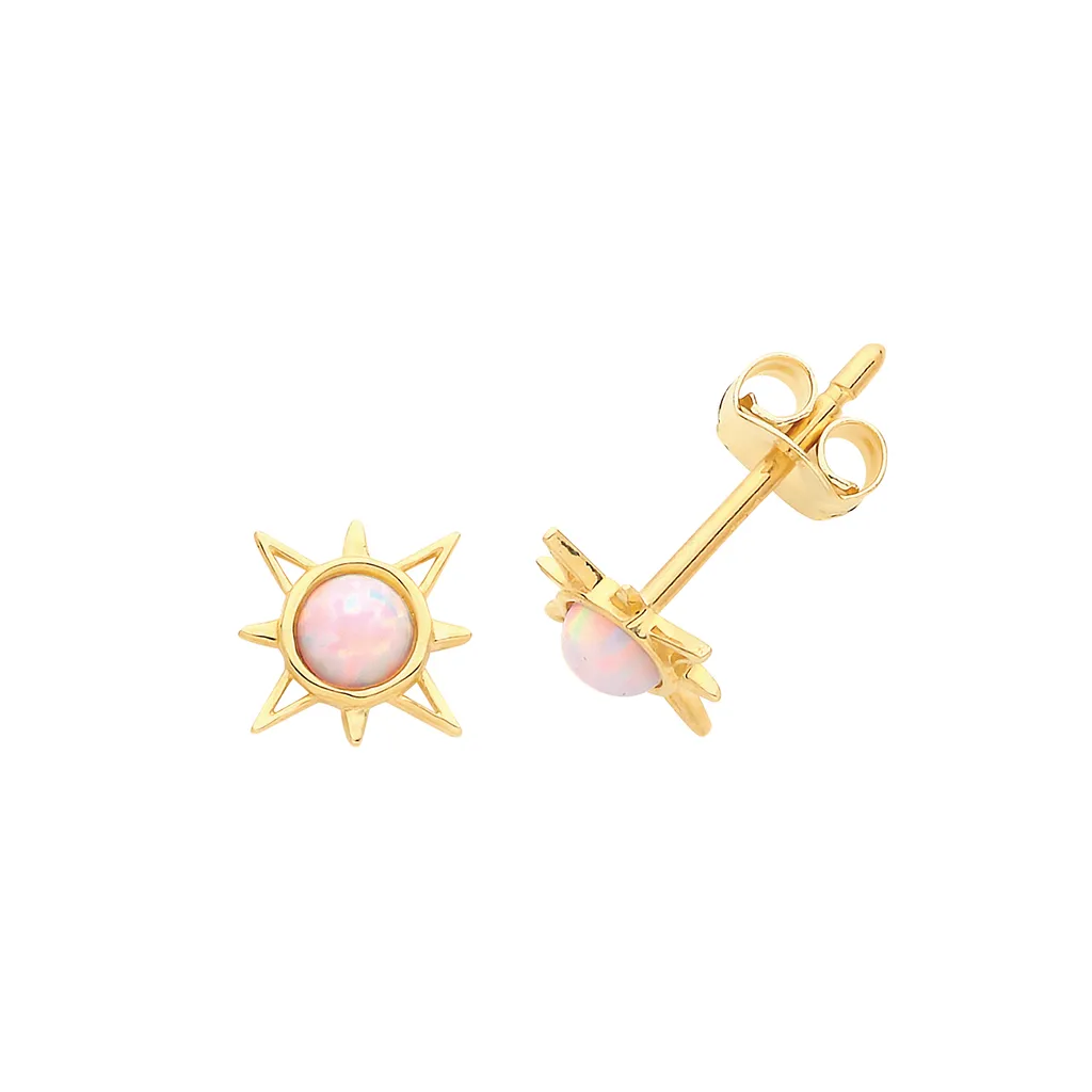 Boucles d'Oreilles Or 375/1000 Anti-Allergie avec Opale Lumineuse
