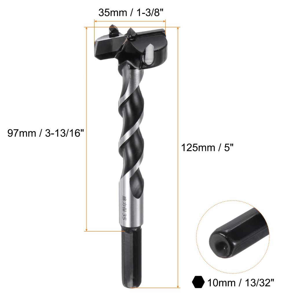 Forstnerbohrer 35mm, Holzbohrer L?nge 125mm,YG8/C1 Wolframkarbid Twist Foster-Spiralbohrer mit Rundschaft fš¹r M?belbau, Holzschnitzerei und Heim...