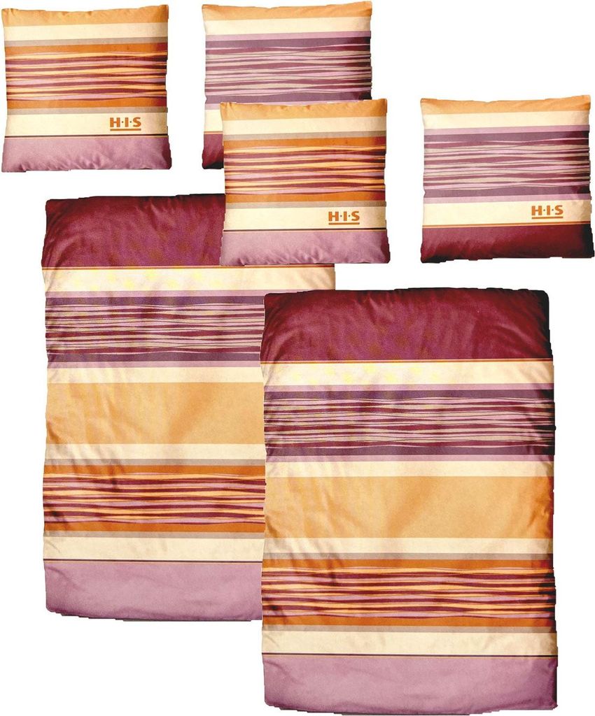 Baumwolle Bettwäsche Streifen Orange Lila 135x200 80x80cm: 4 tlg.
